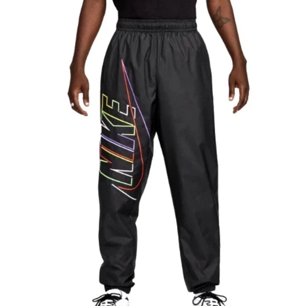 Nike Windrunner Woven Track Pants Black Multicolor Logo DX0621-010 Men’s Small
